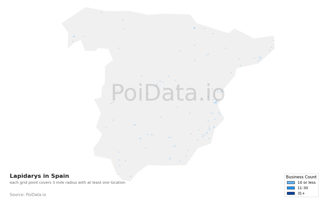 Lapidary density map for Spain