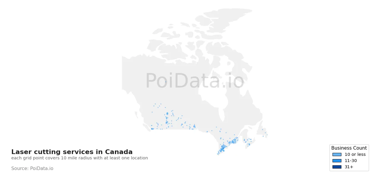 Laser cutting service density map for Canada