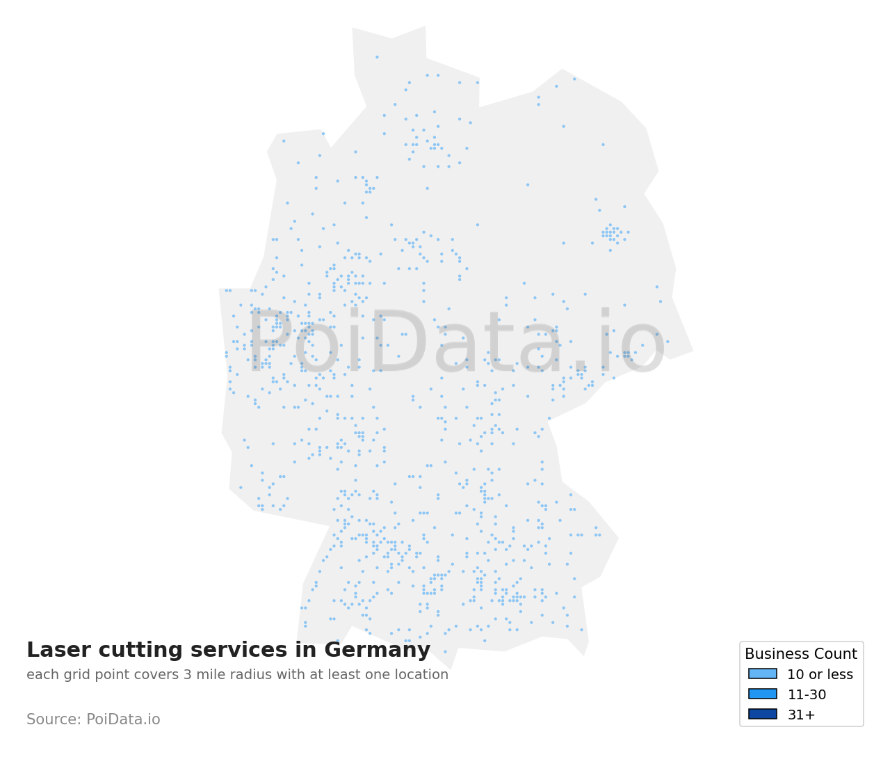 Laser cutting service density map for Germany