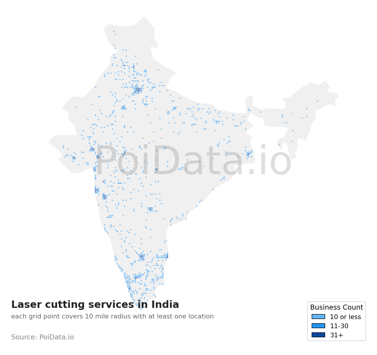 Laser cutting service density map for India