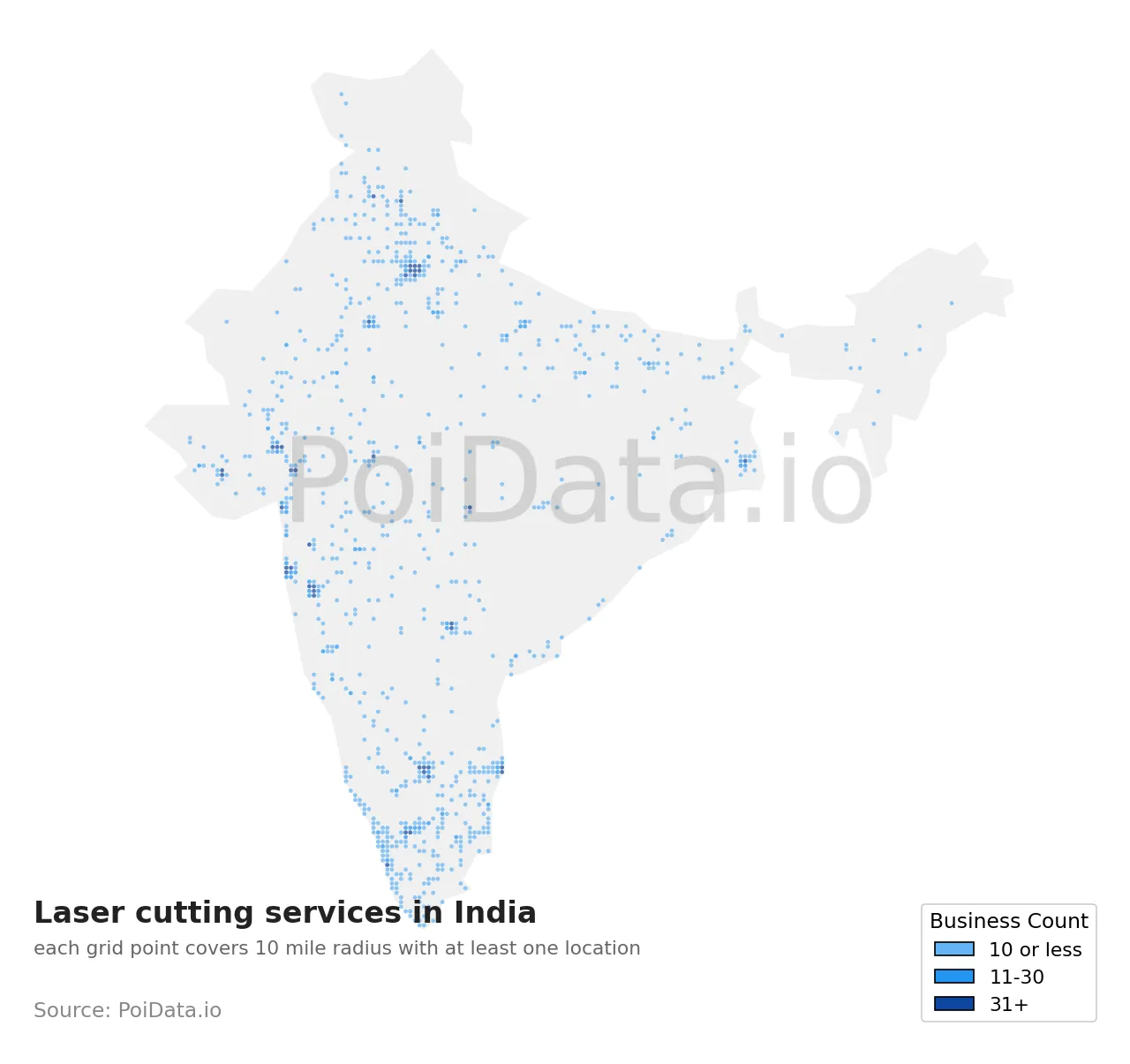 Laser cutting service density map for India