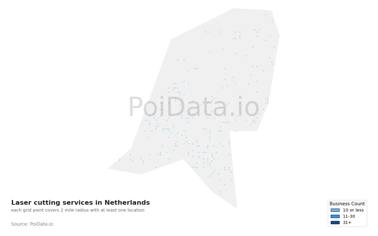 Laser cutting service density map for Netherlands