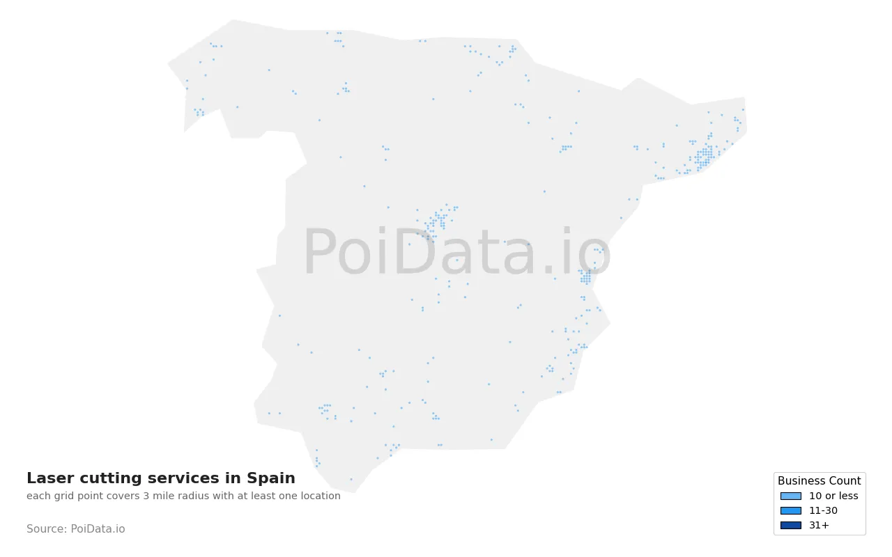 Laser cutting service density map for Spain