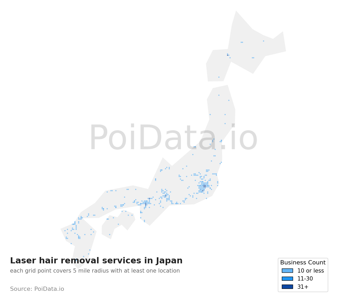 Laser hair removal service density map for Japan