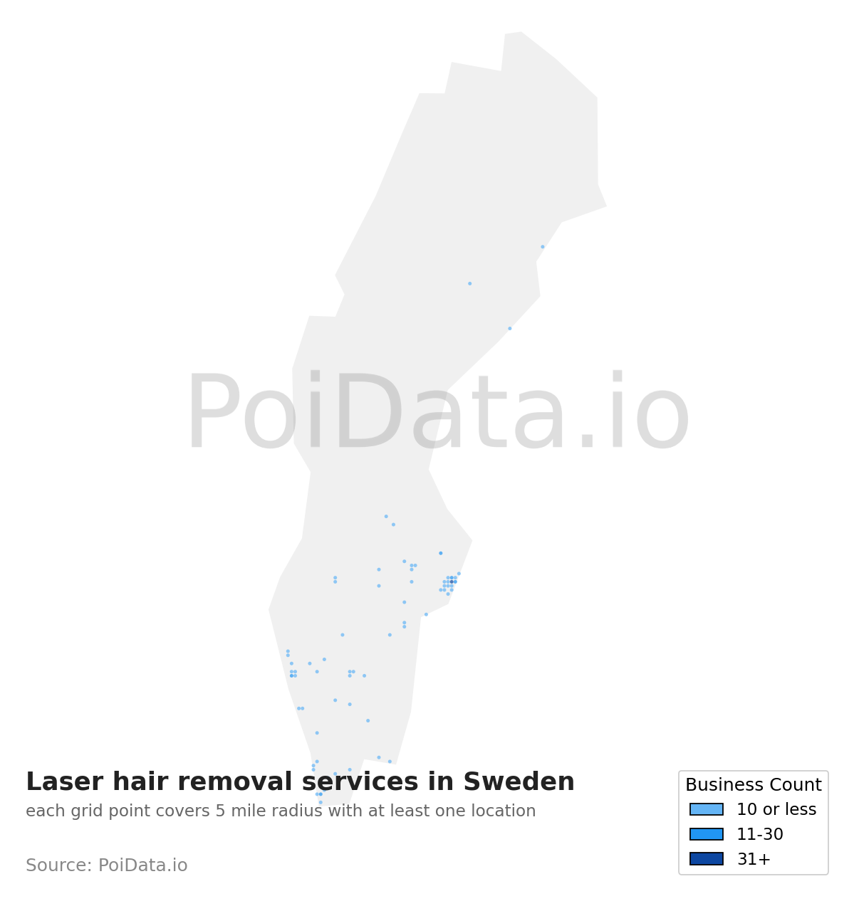 Laser hair removal service density map for Sweden