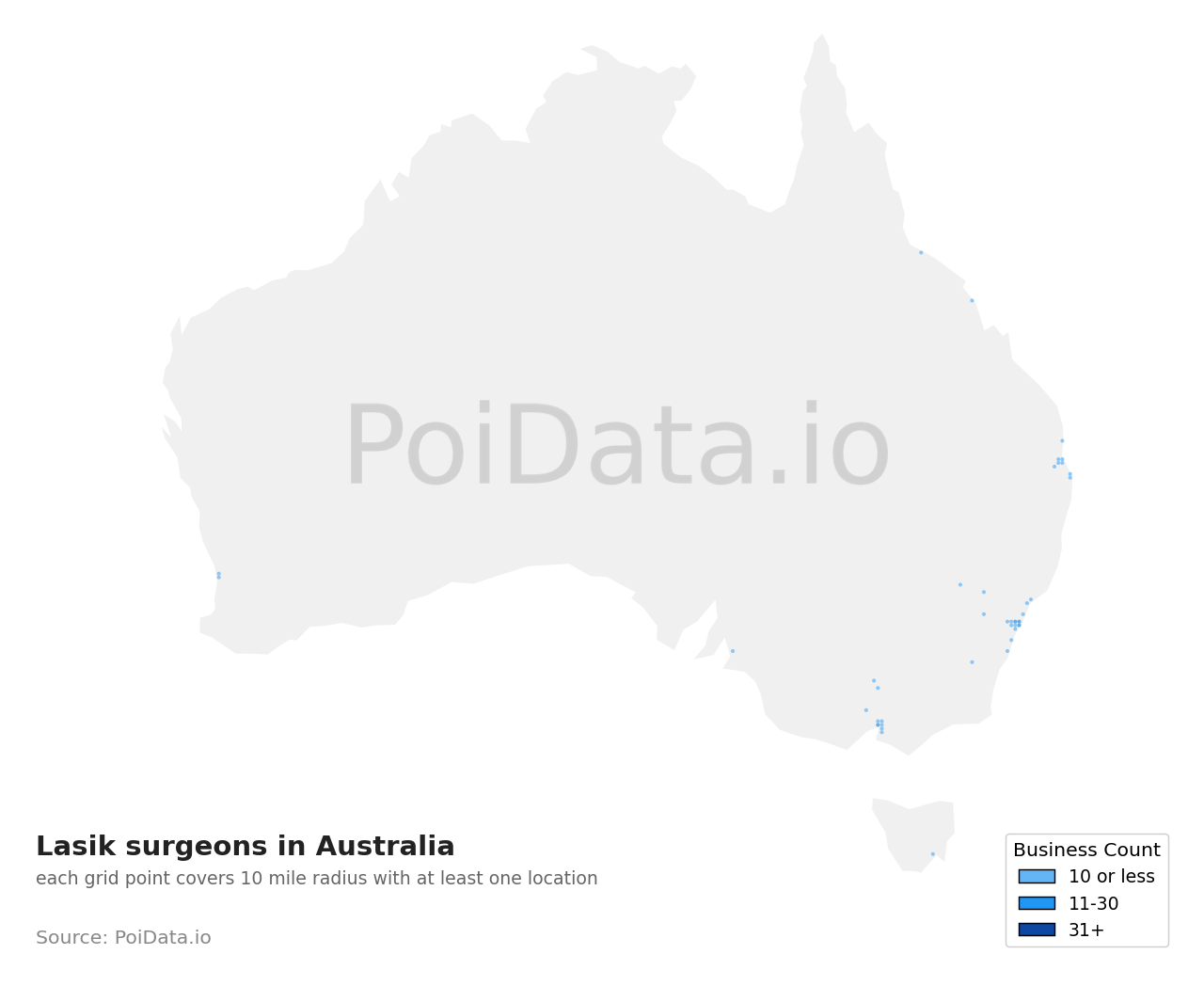 Lasik surgeon density map for Western Australia, Australia