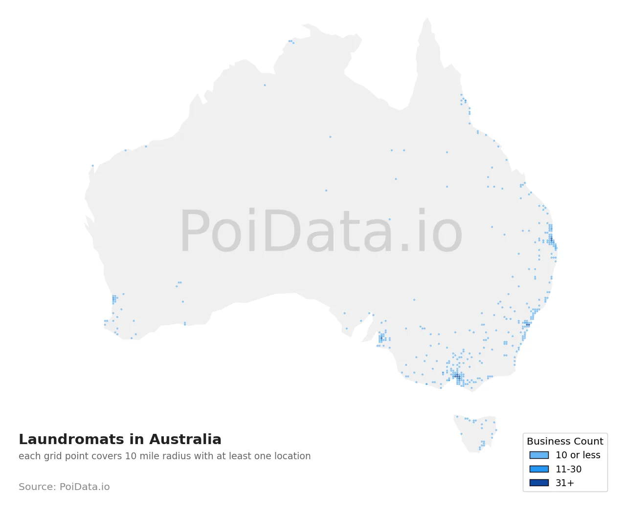 Laundromat density map for Australia