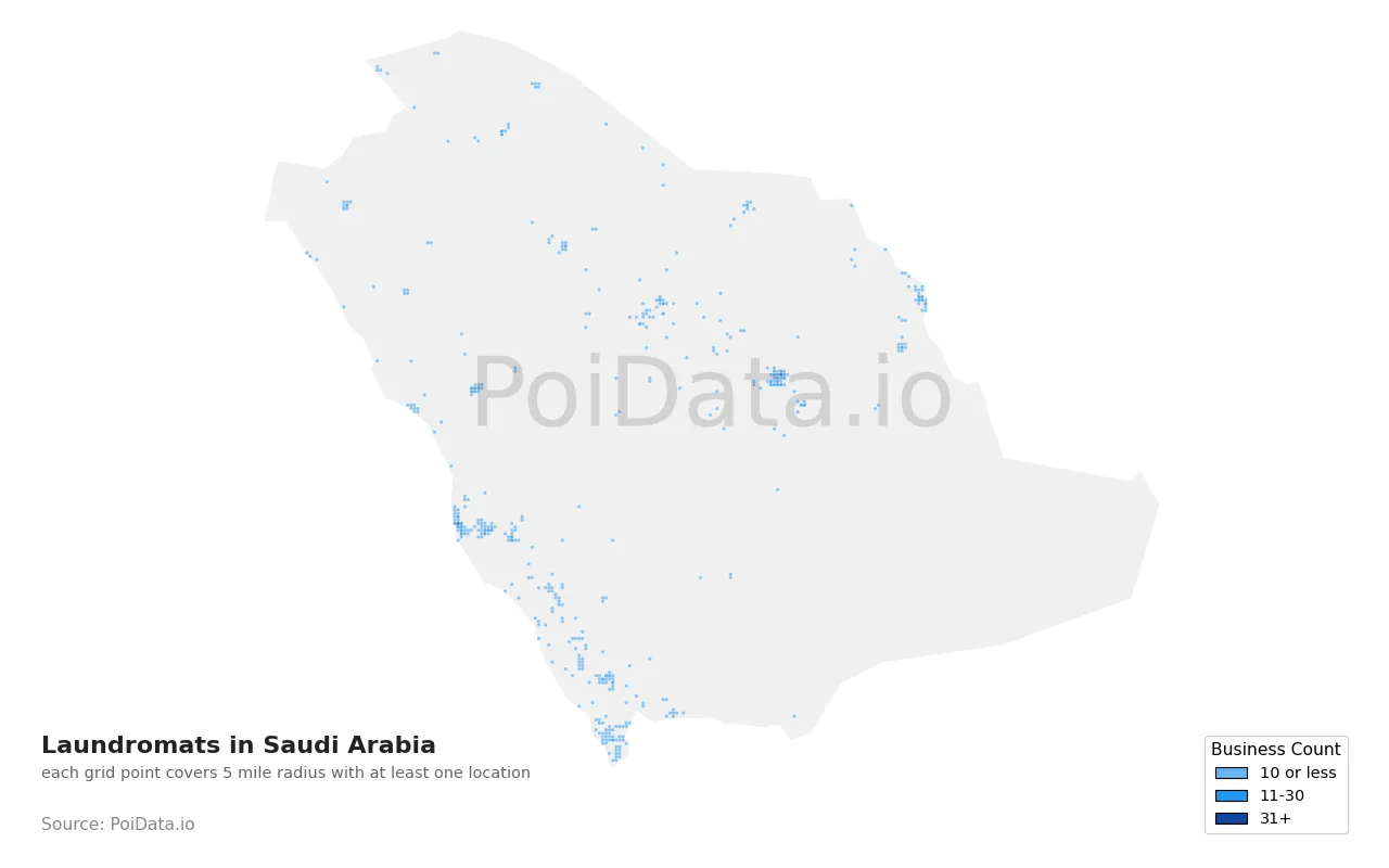 Laundromat density map for Saudi Arabia