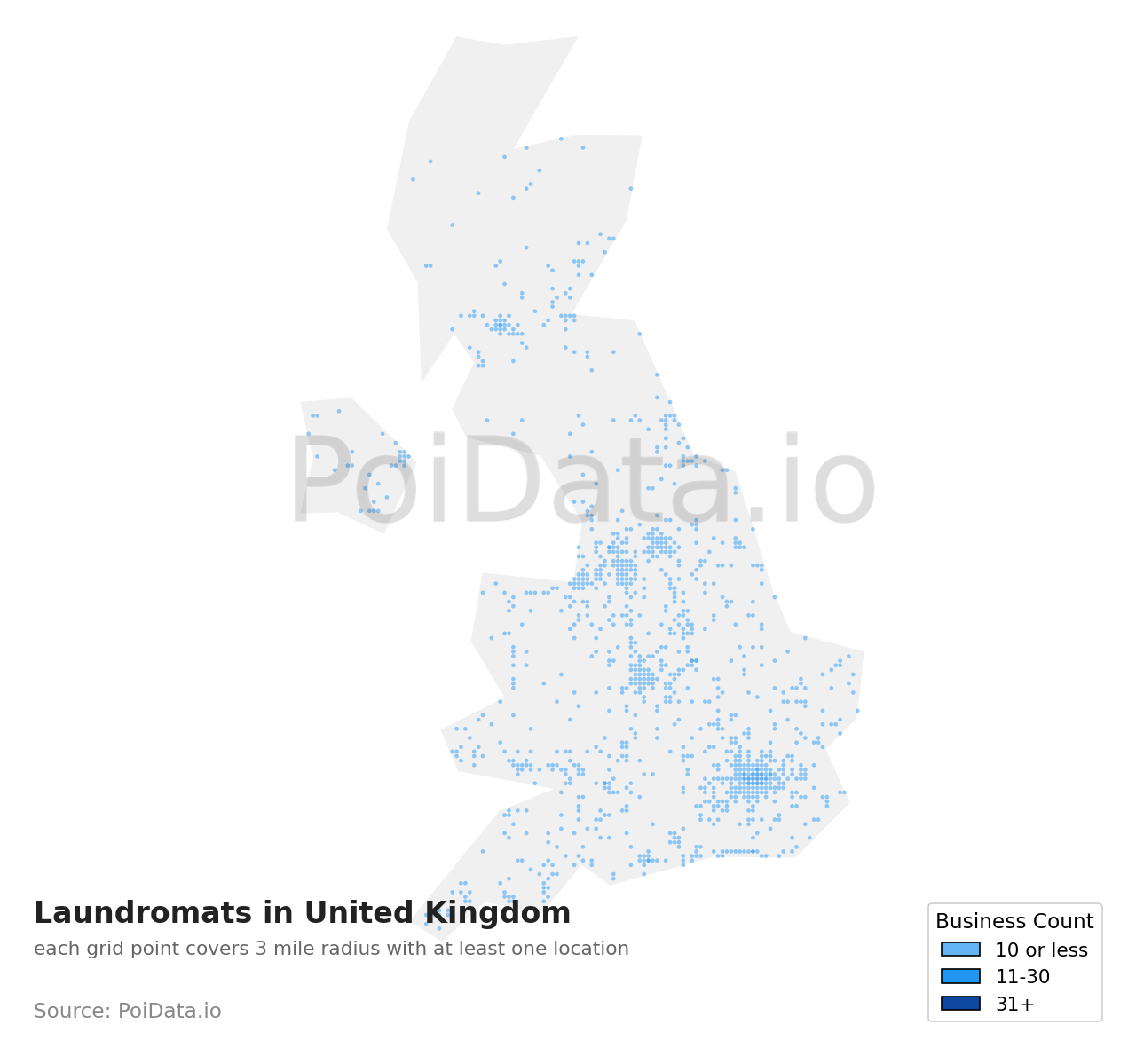 Laundromat density map for United Kingdom