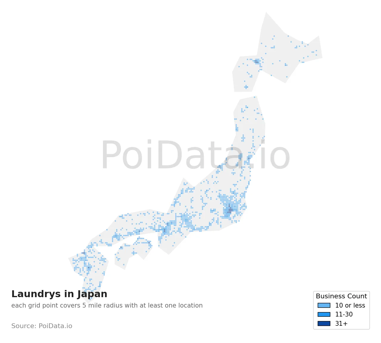 Laundry density map for Japan