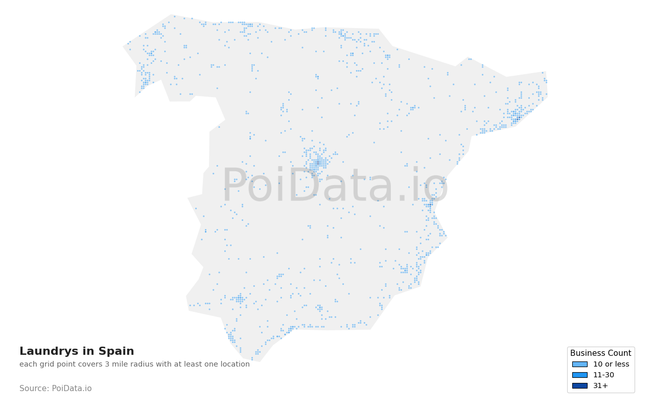 Laundry density map for Spain