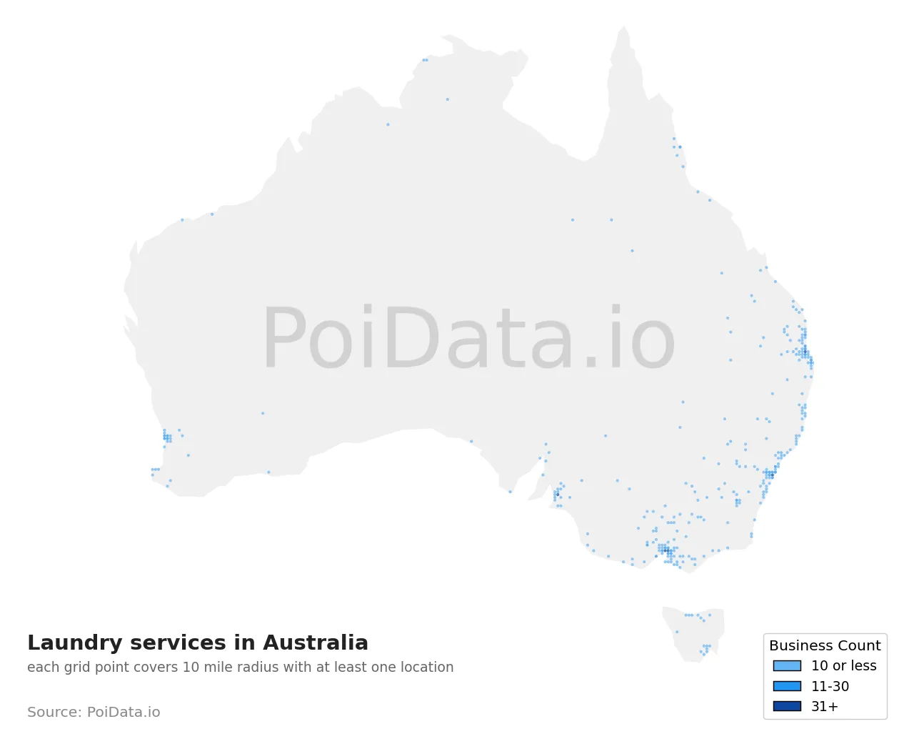 Laundry service density map for Australia