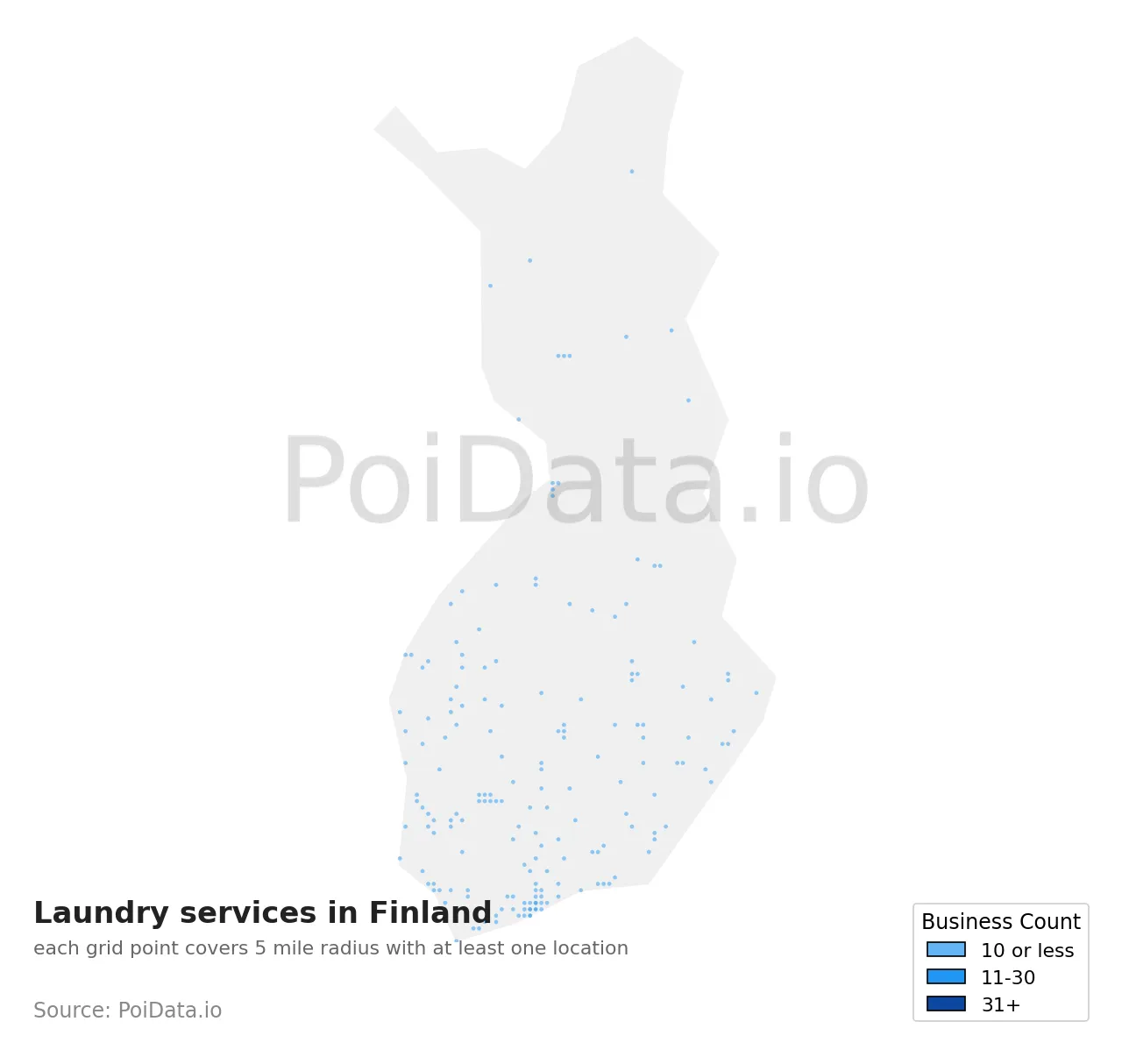 Laundry service density map for Finland