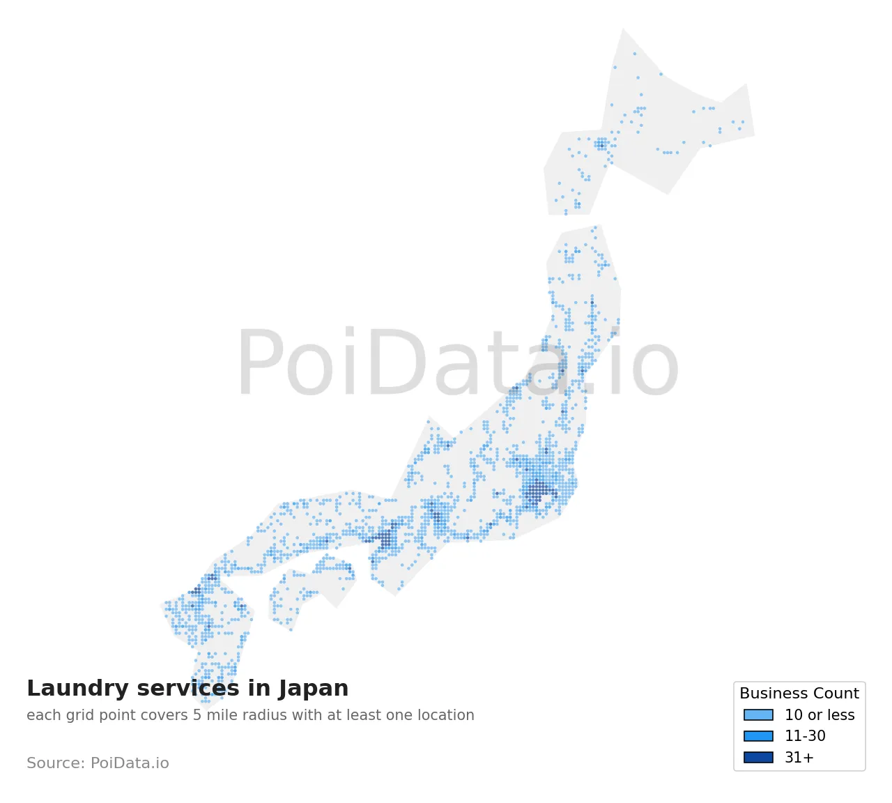 Laundry service density map for Japan