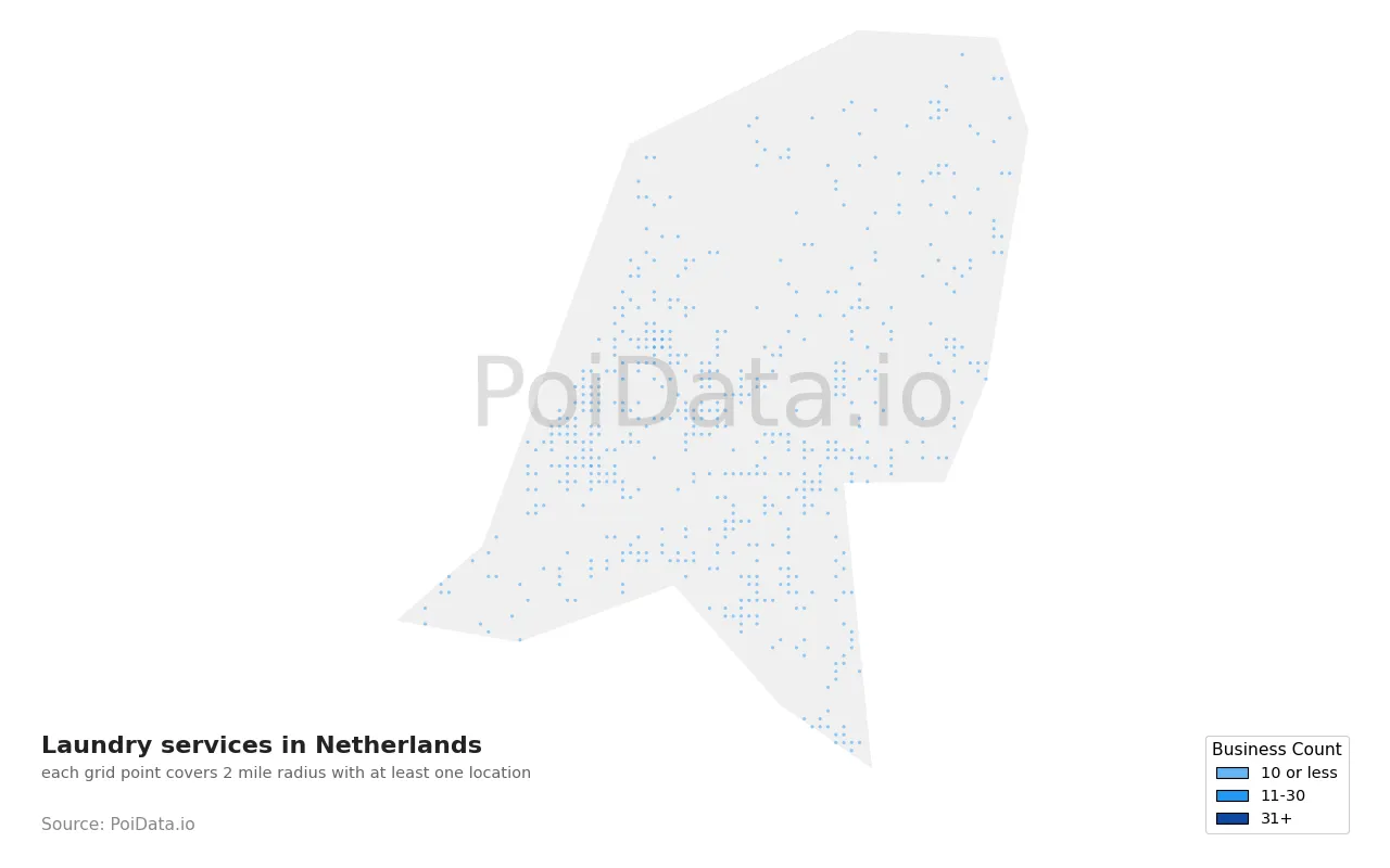 Laundry service density map for Netherlands