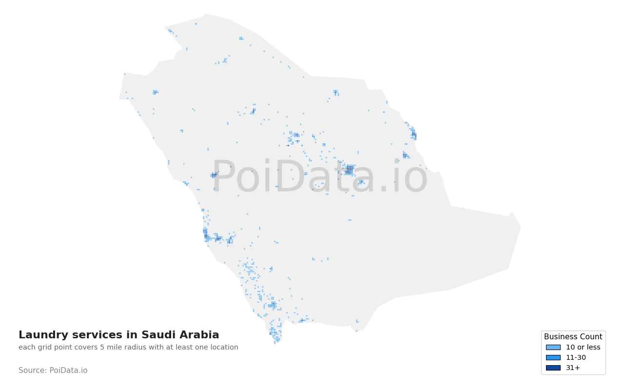 Laundry service density map for Saudi Arabia