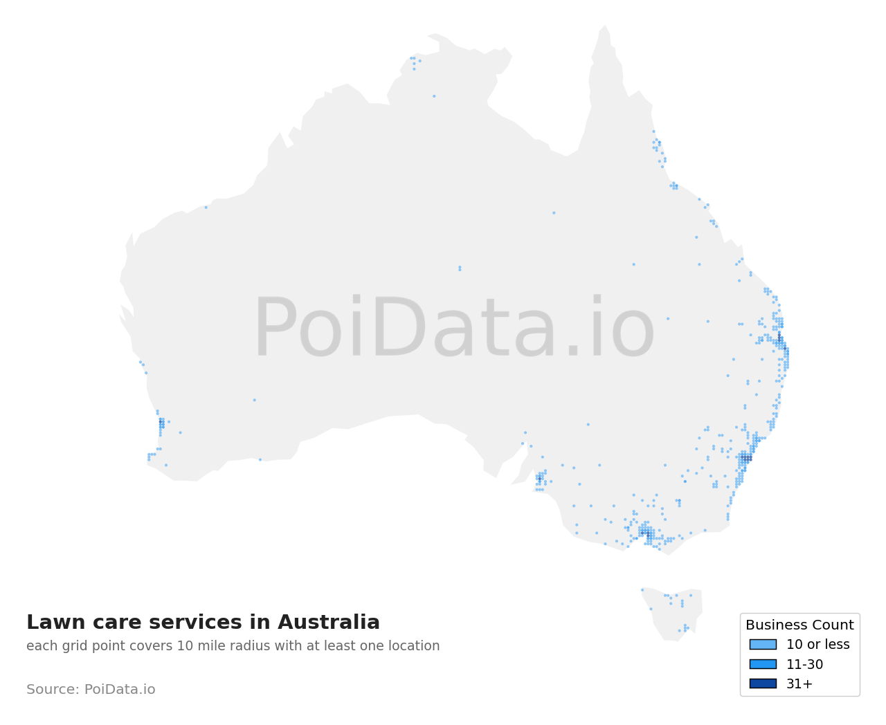 Lawn care service density map for New South Wales, Australia