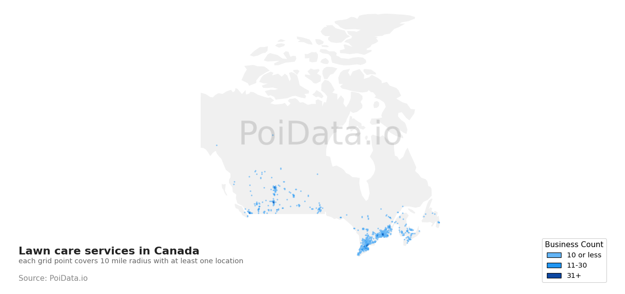 Lawn care service density map for Newfoundland and Labrador, Canada
