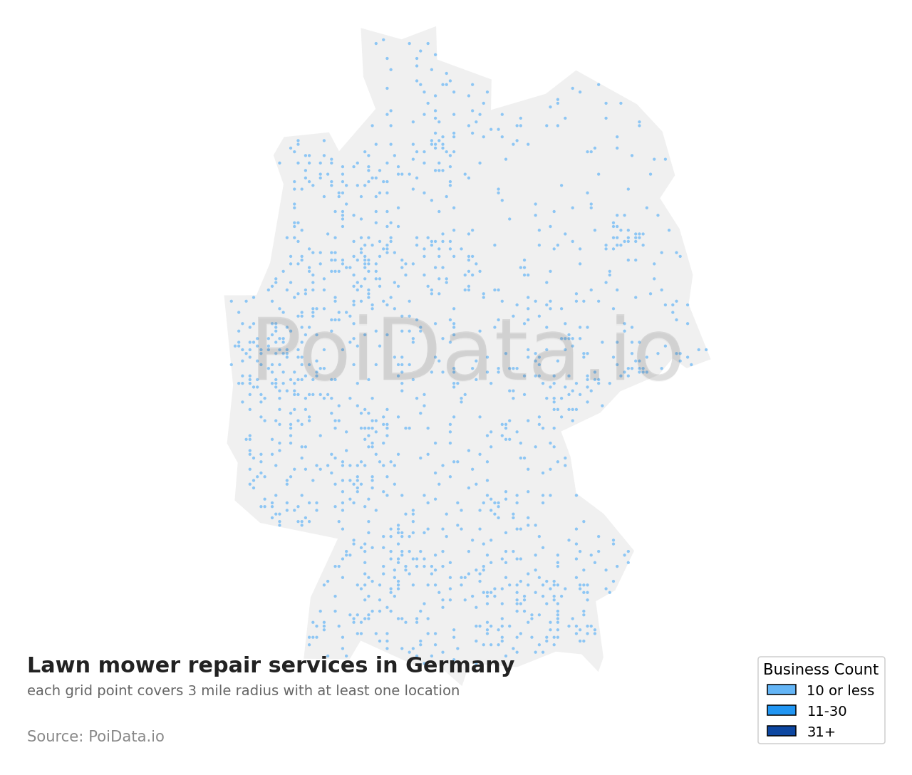 Lawn mower repair service density map for Germany