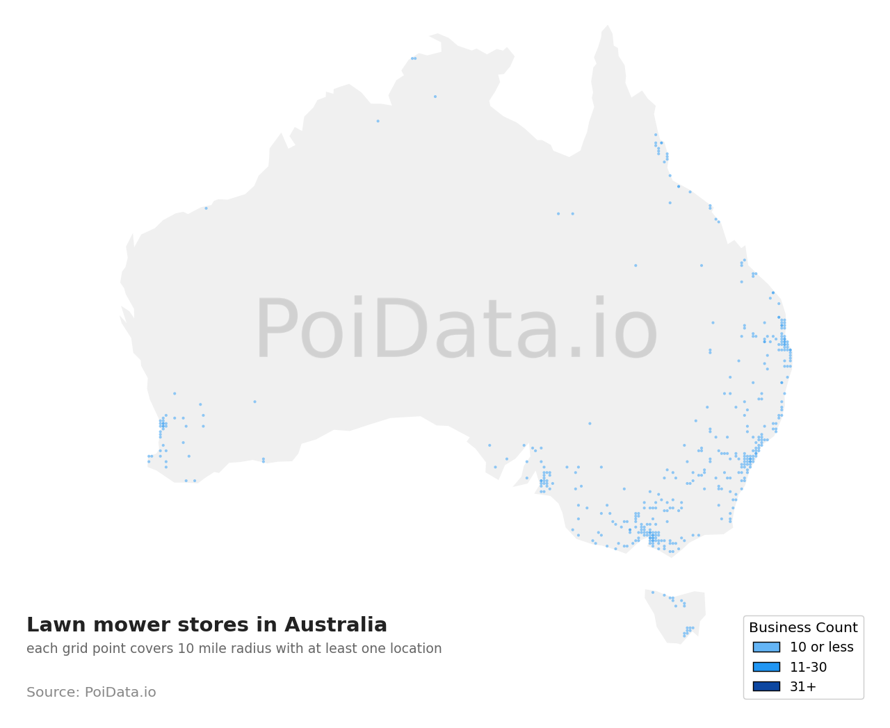 Lawn mower store density map for Australia