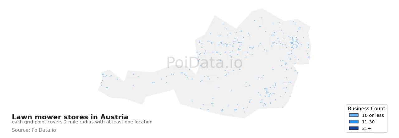 Lawn mower store density map for Austria