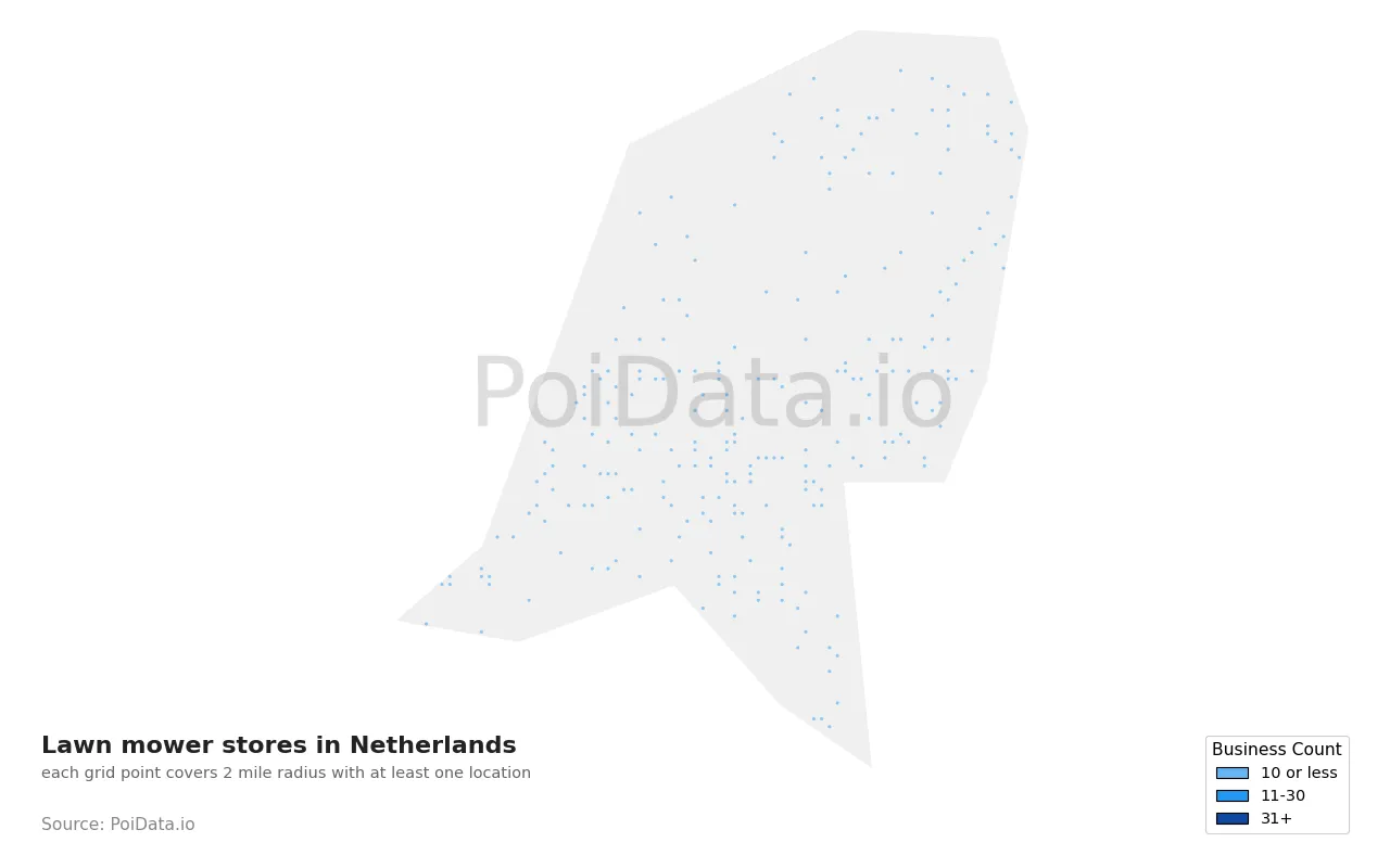 Lawn mower store density map for Netherlands
