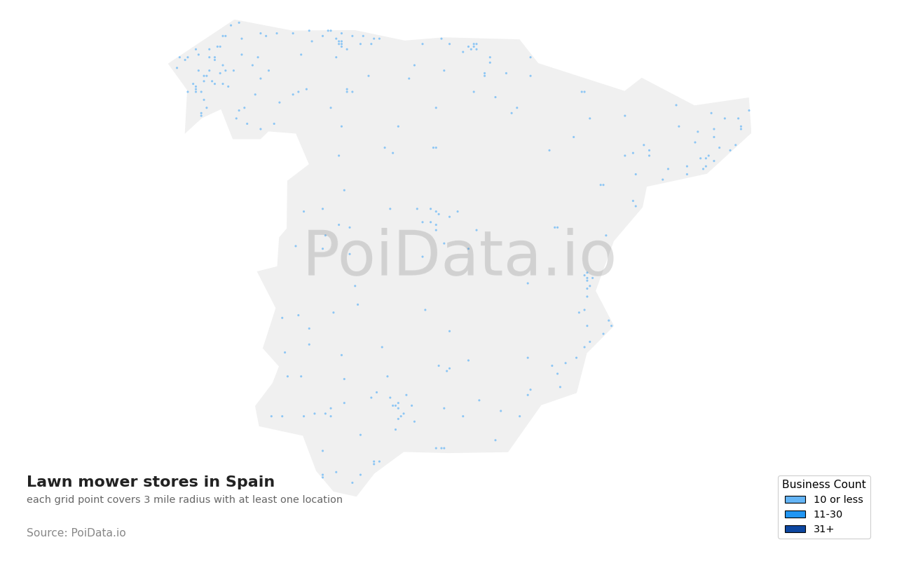 Lawn mower store density map for Spain
