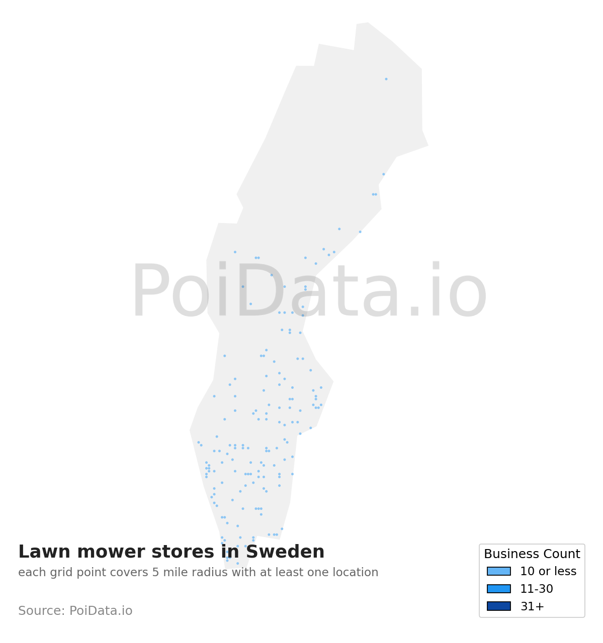 Lawn mower store density map for Sweden