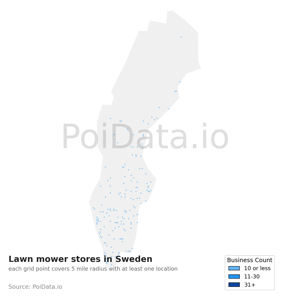Lawn mower store density map for Sweden