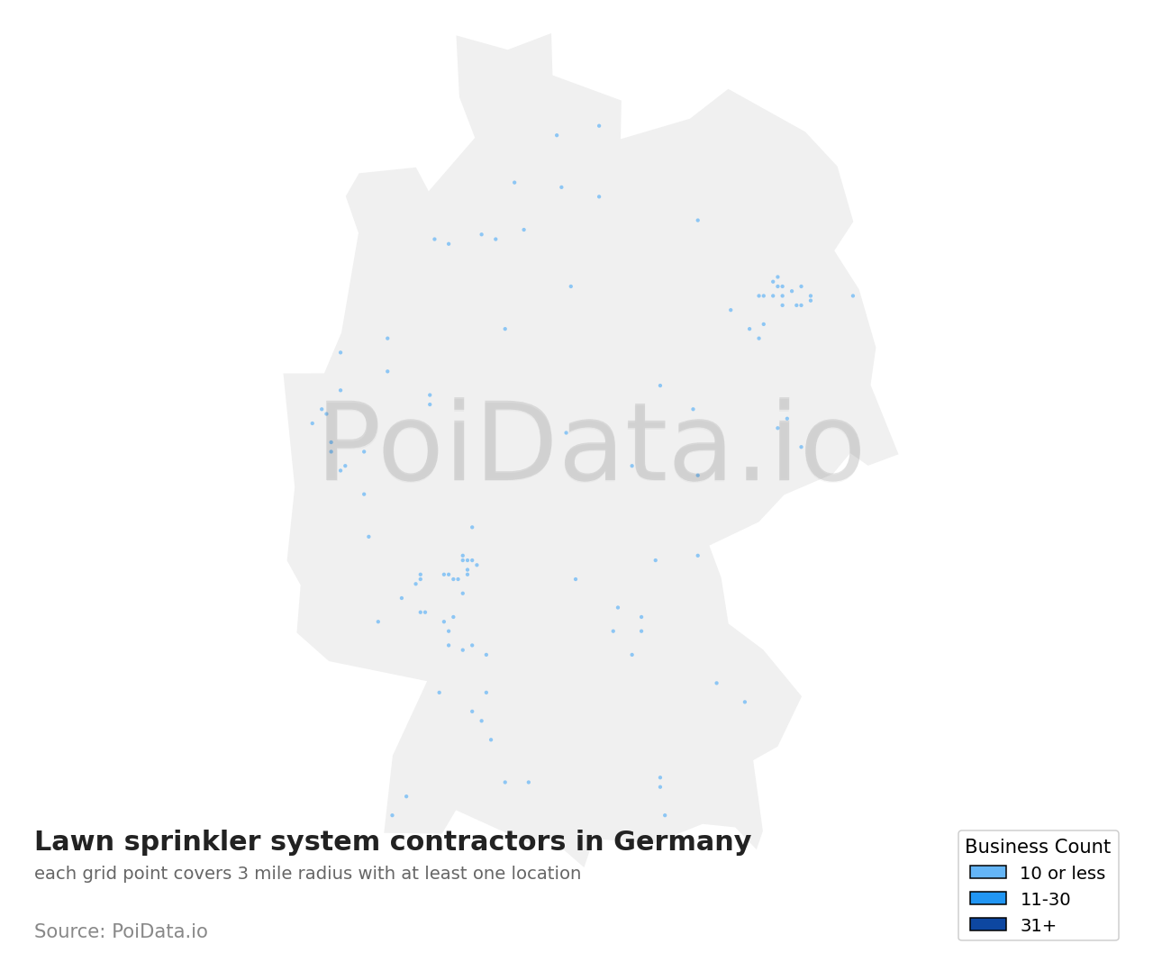 Lawn sprinkler system contractor density map for Germany