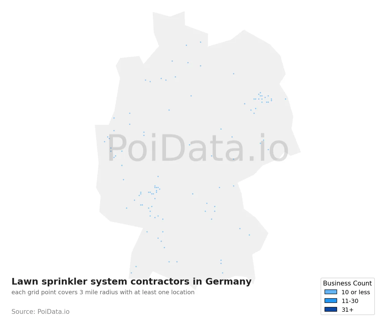 Lawn sprinkler system contractor density map for Germany