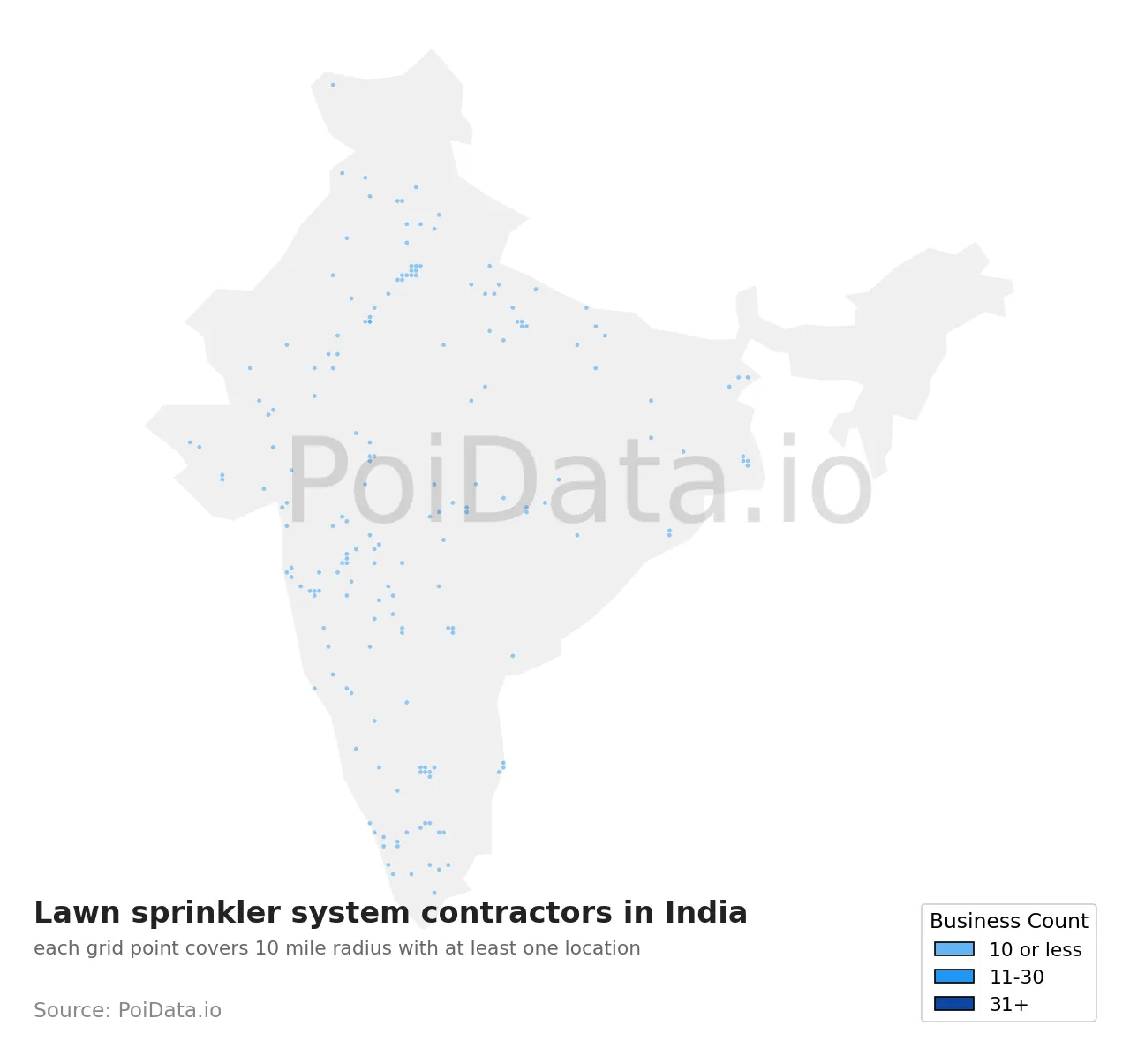 Lawn sprinkler system contractor density map for India