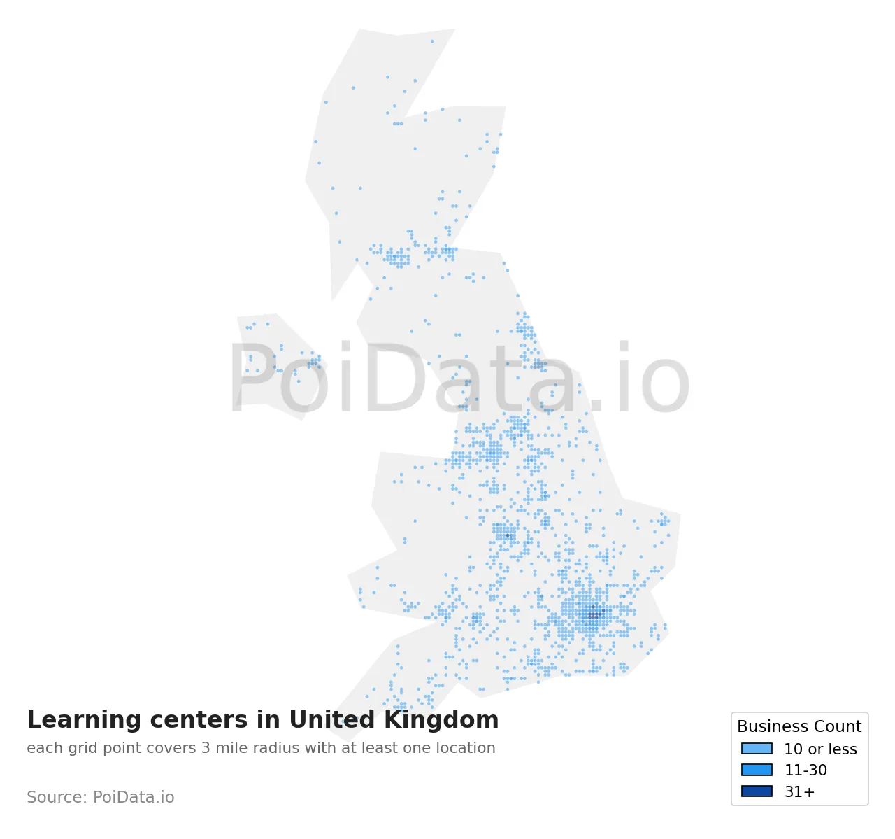 Learning center density map for United Kingdom