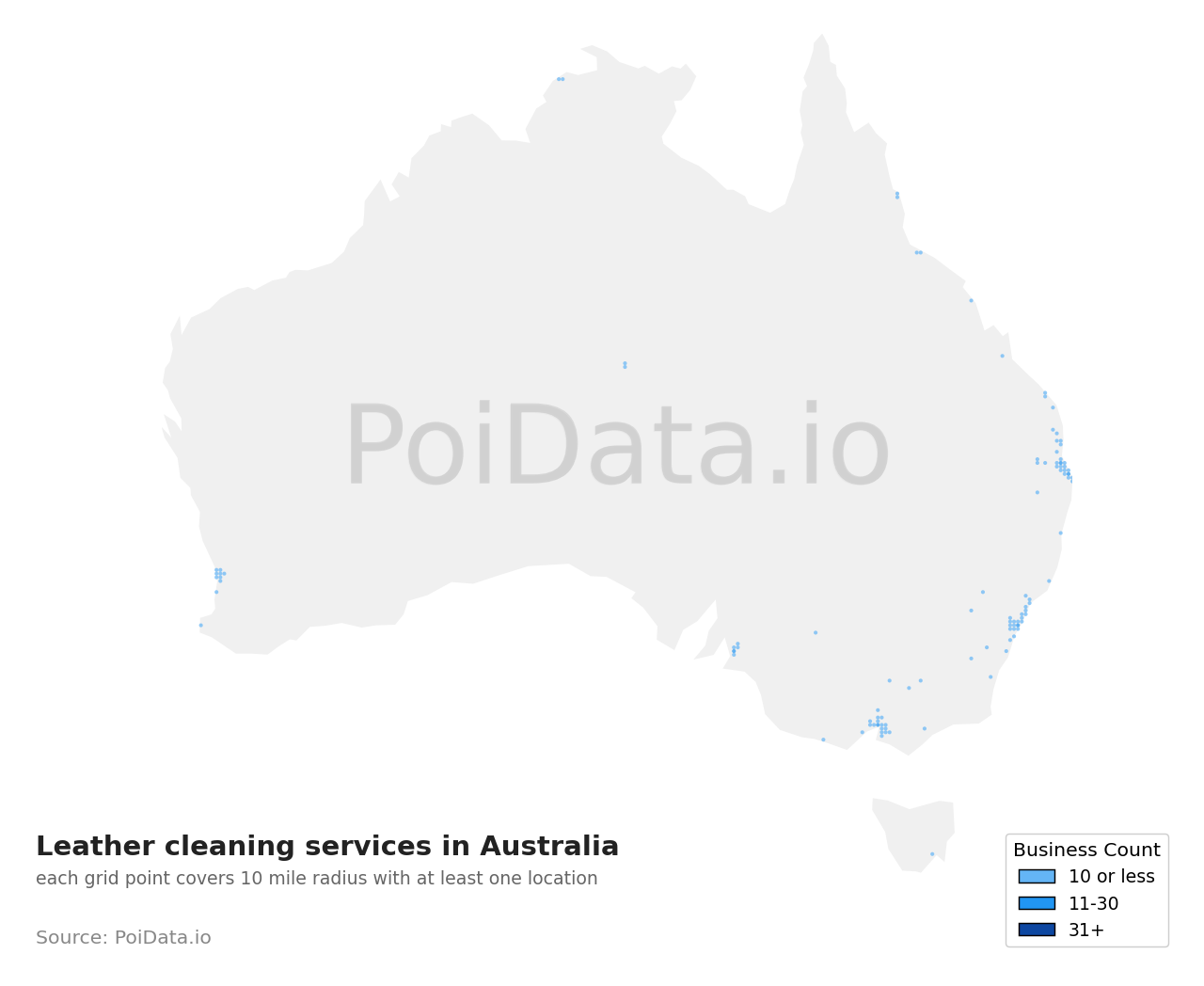Leather cleaning service density map for Western Australia, Australia