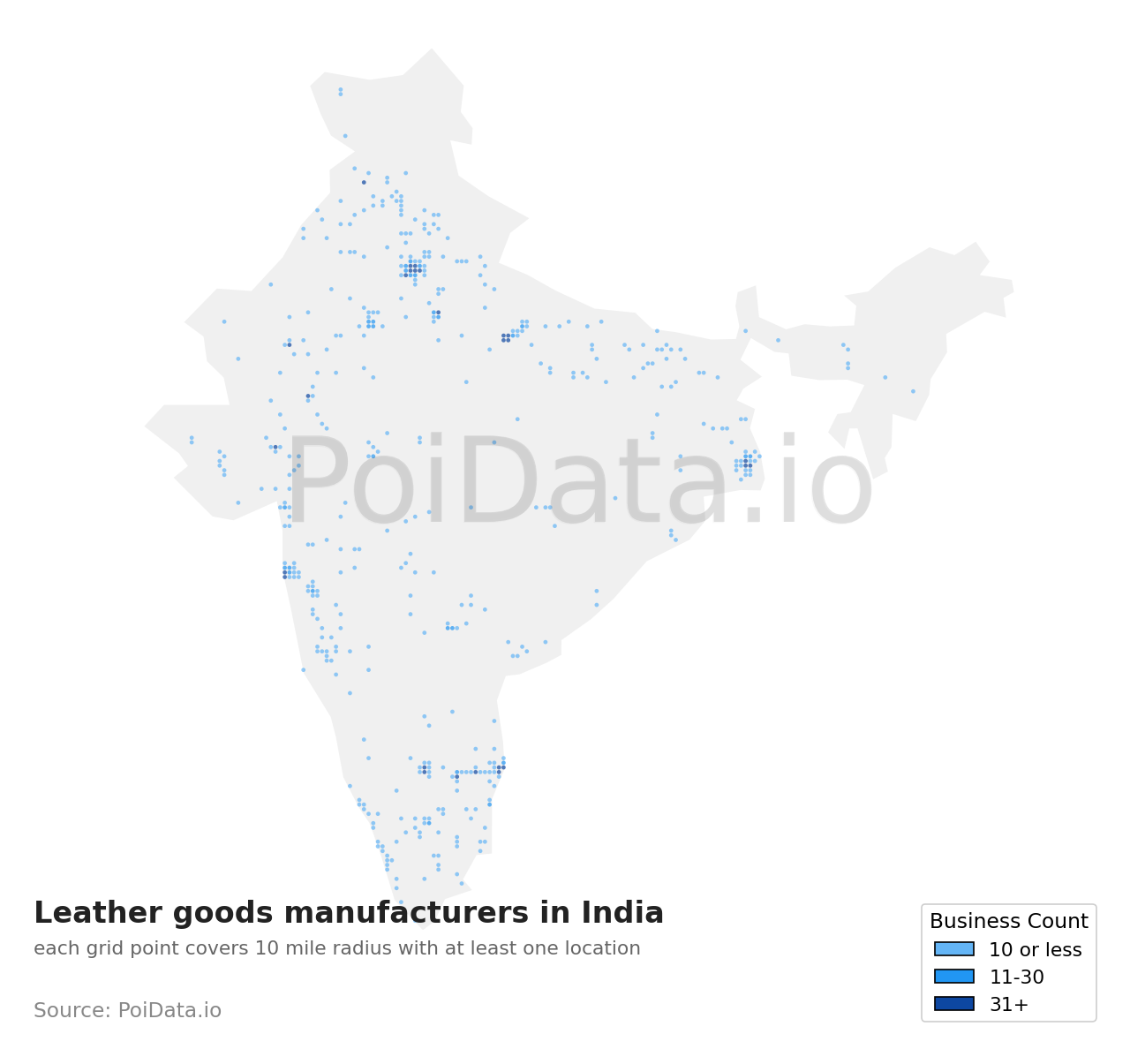 Leather goods manufacturer density map for India