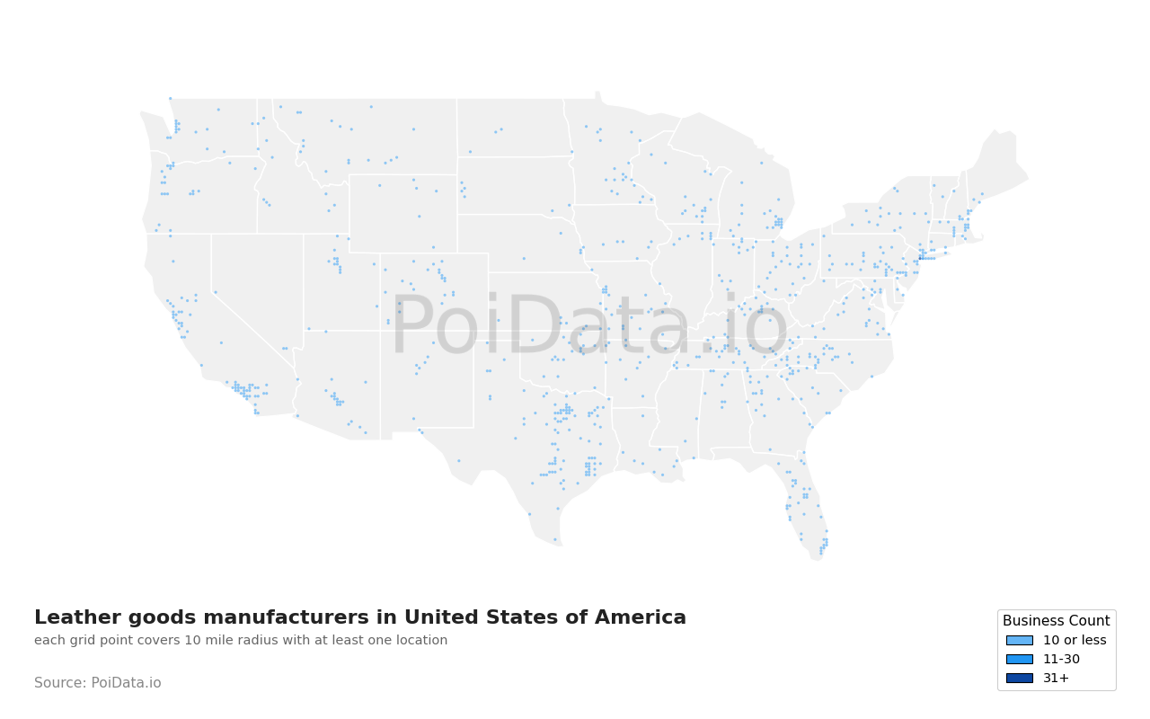 Leather goods manufacturer density map for Illinois, United States