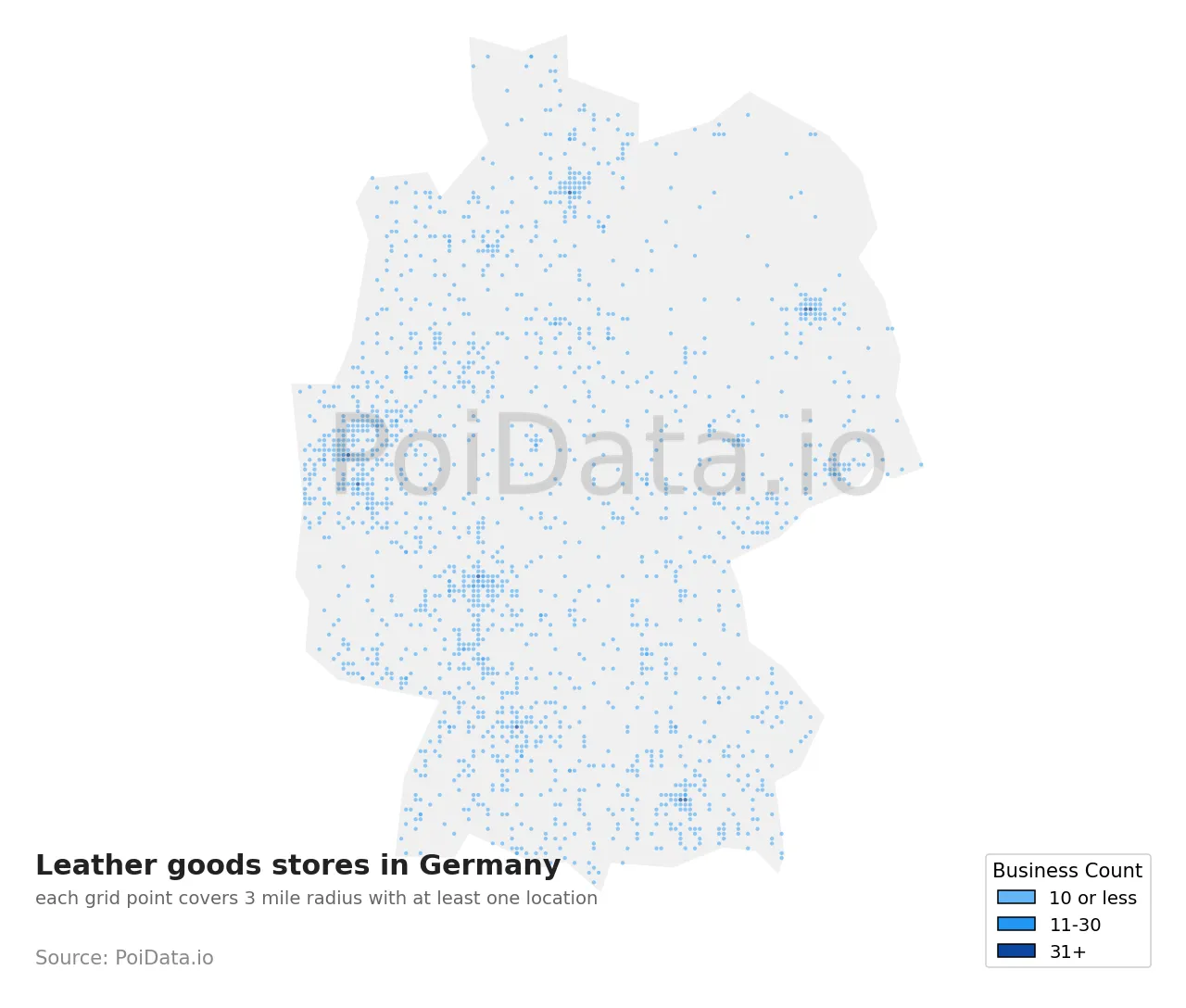 Leather goods store density map for Germany