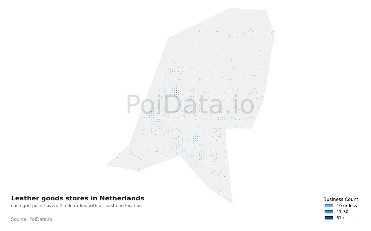 Leather goods store density map for Netherlands