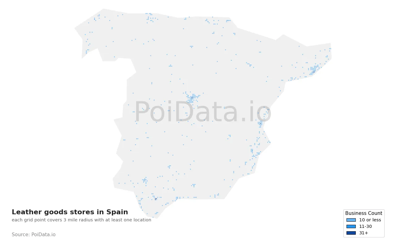 Leather goods store density map for Spain