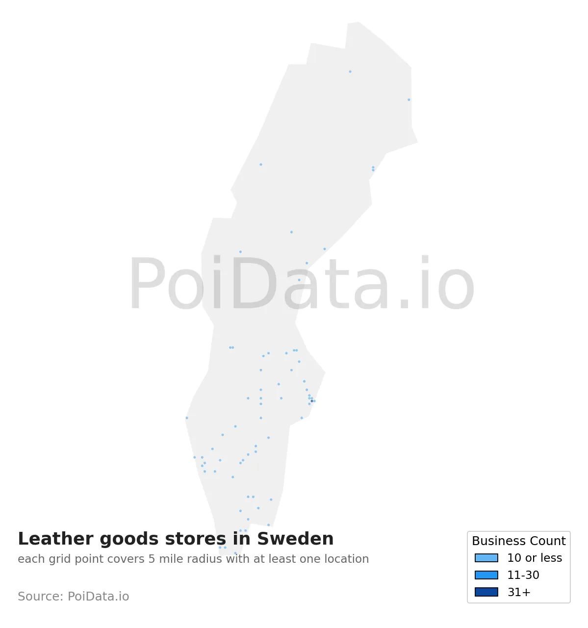 Leather goods store density map for Sweden