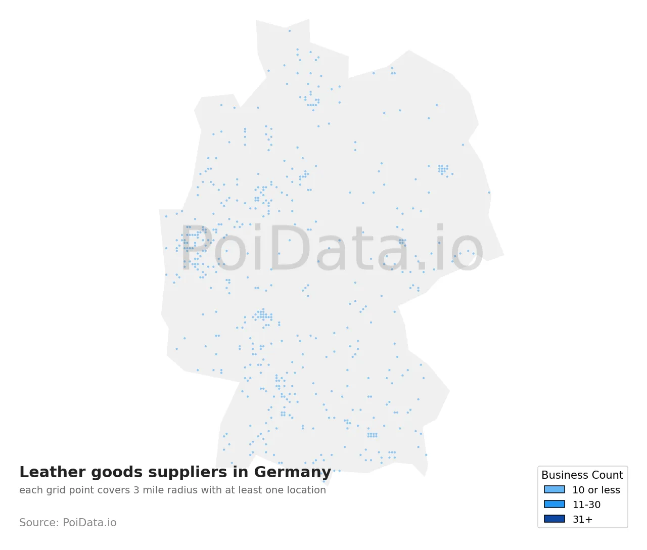 Leather goods supplier density map for Germany