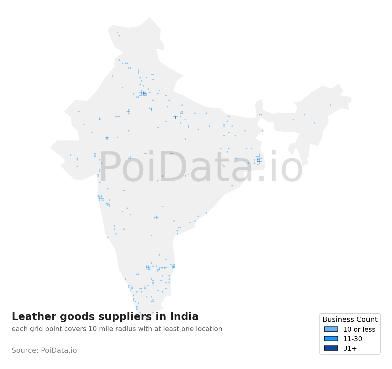 Leather goods supplier density map for India