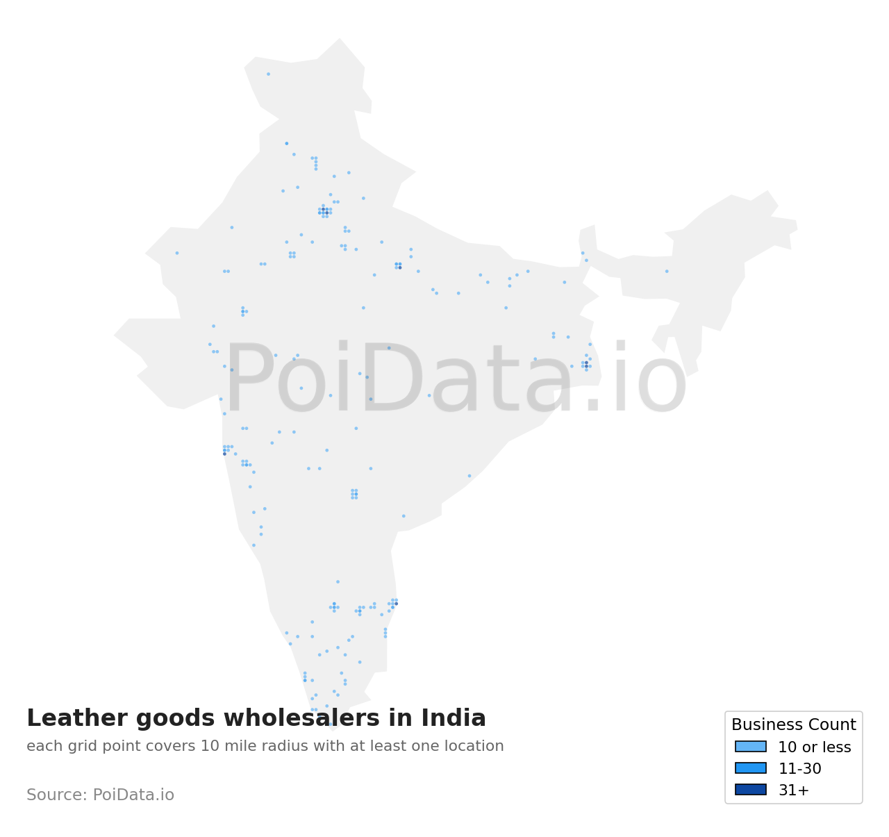 Leather goods wholesaler density map for India