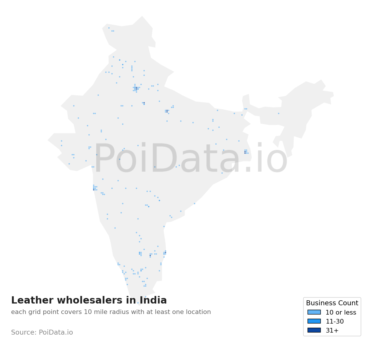 Leather wholesaler density map for India