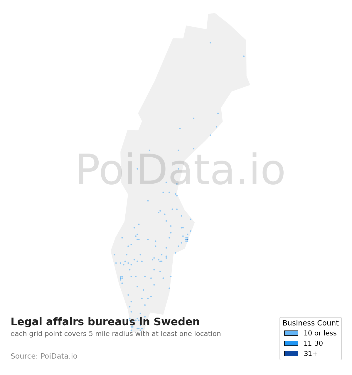 Legal affairs bureau density map for Sweden
