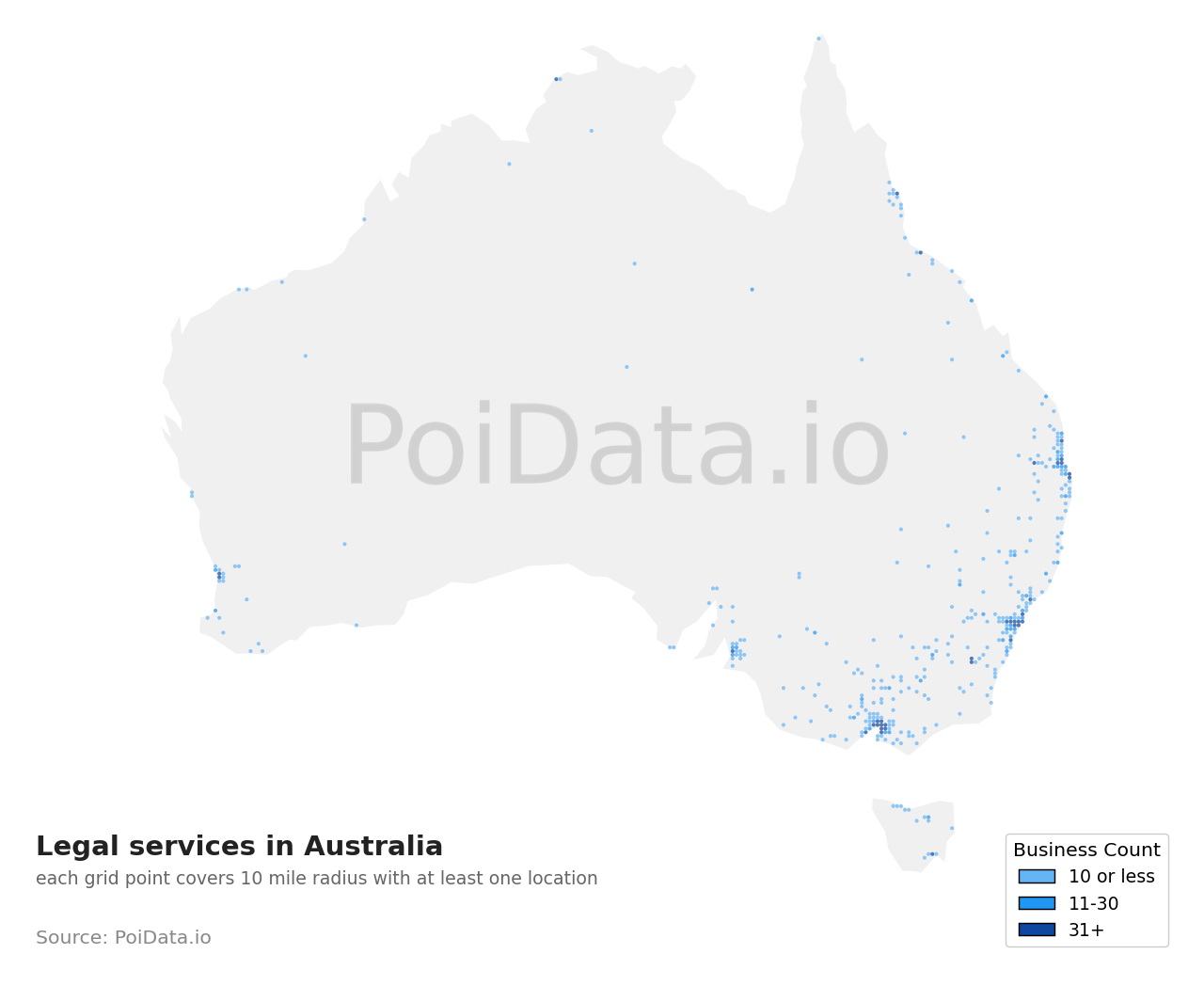 Legal services density map for Australia