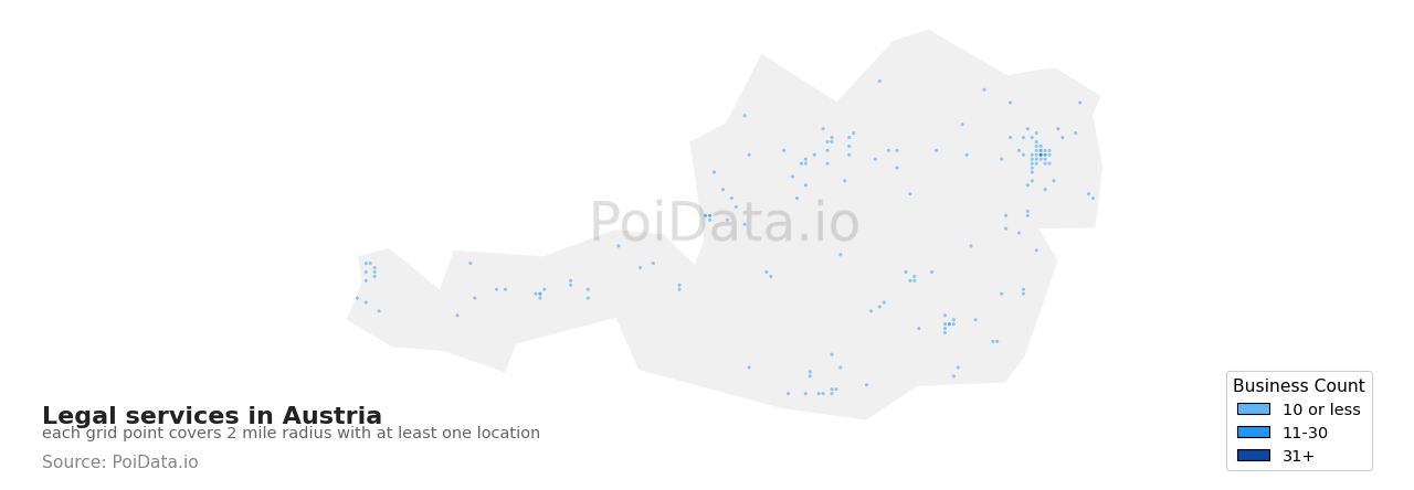 Legal services density map for Austria