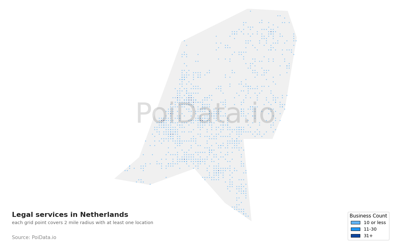 Legal services density map for Netherlands