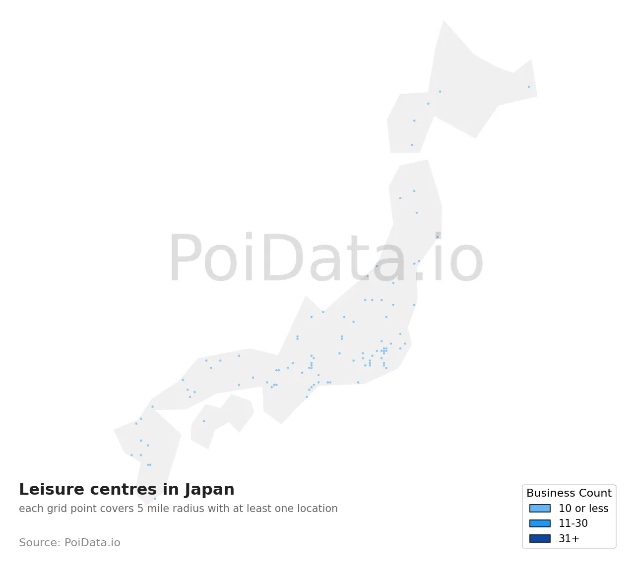 Leisure centre density map for Japan