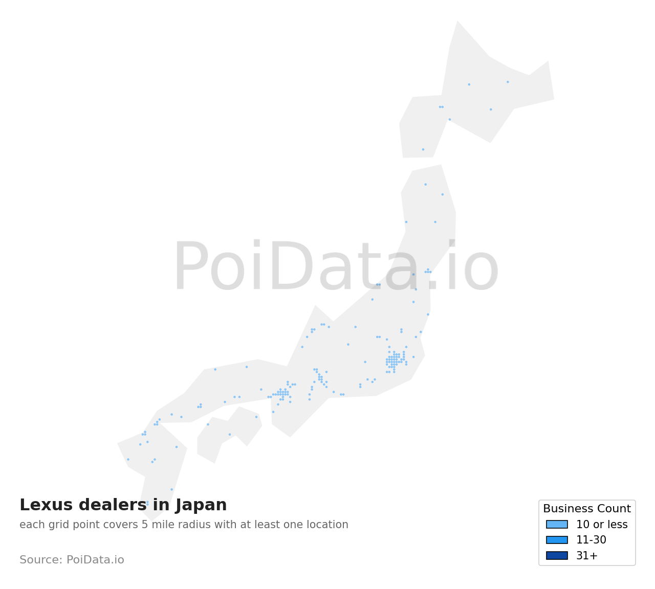 Lexus dealer density map for Hokkaido, Japan
